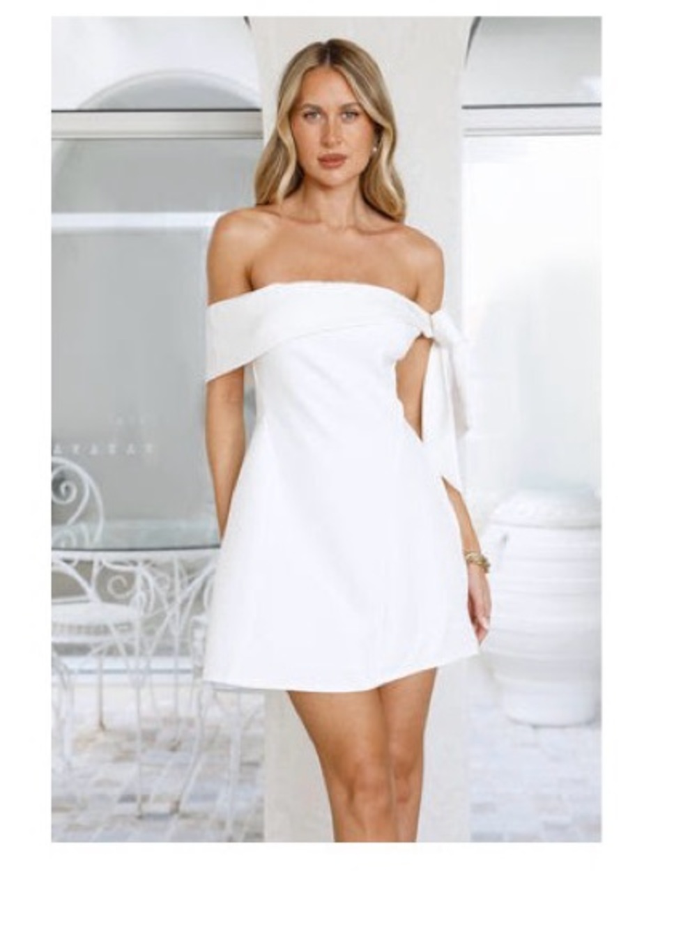 Strapless White Off-Shoulder Tie Mini Dress